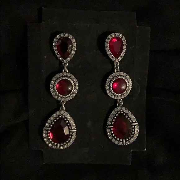 Red with silver trim with stones - 3”. Drop - Picture 2 of 2